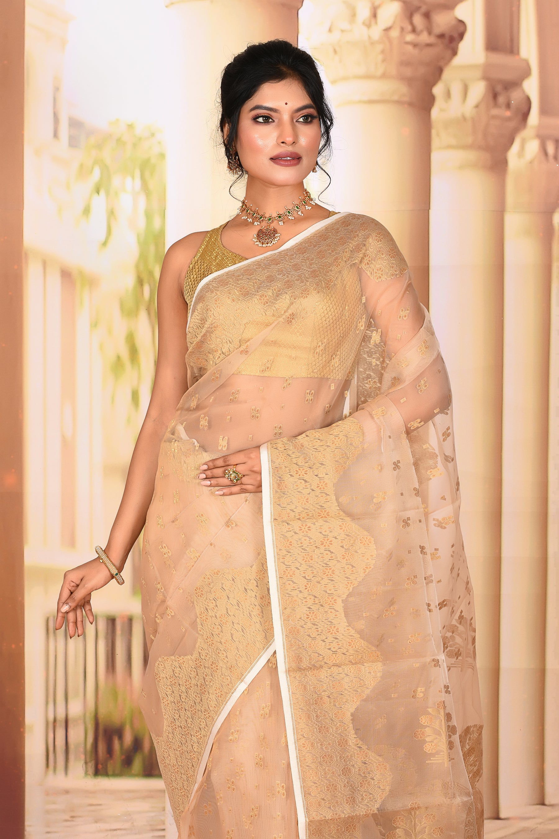 Lightweight Pastel Peach Muslin Saree - Keya Seth Exclusive