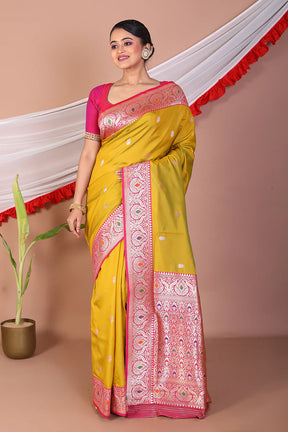 Olive Blended Mashru Silk Saree - Keya Seth Exclusive