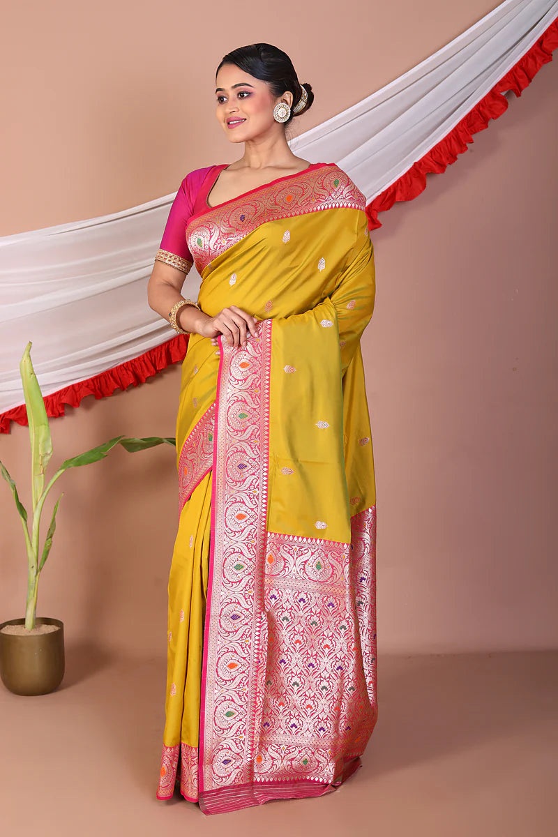 Olive Blended Mashru Silk Saree - Keya Seth Exclusive