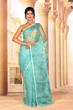 Load image into Gallery viewer, Elegant Sea Green Muslin Saree - Keya Seth Exclusive
