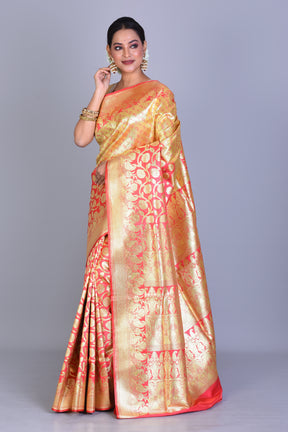 Yellow & Peach Half & Half Banarasi Saree with Blouse Piece - Keya Seth Exclusive