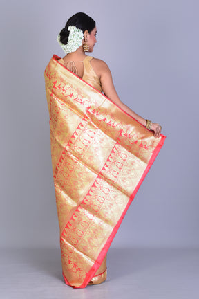 Yellow & Peach Half & Half Banarasi Saree with Blouse Piece - Keya Seth Exclusive