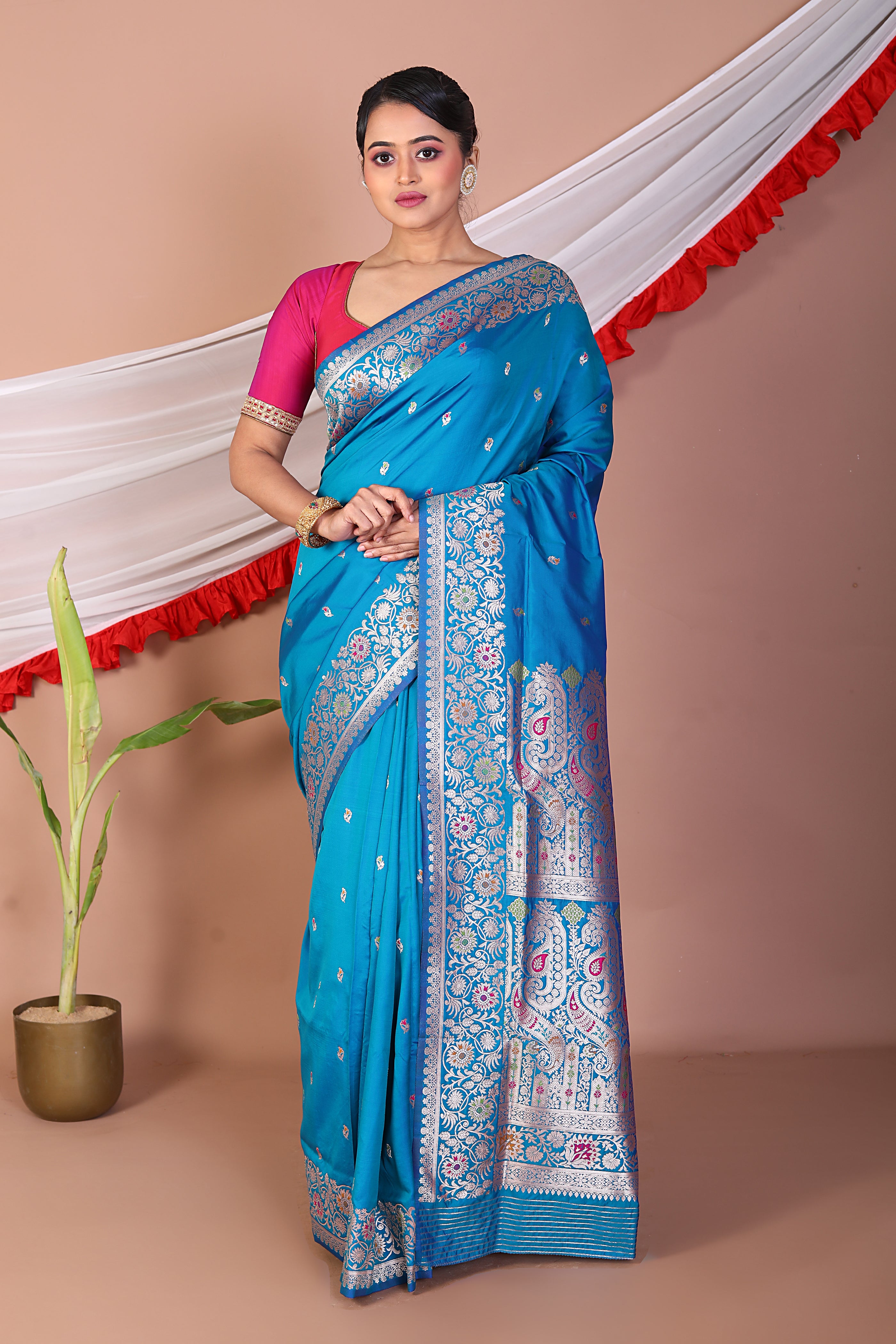 Blue Blended Mashru Silk Saree - Keya Seth Exclusive