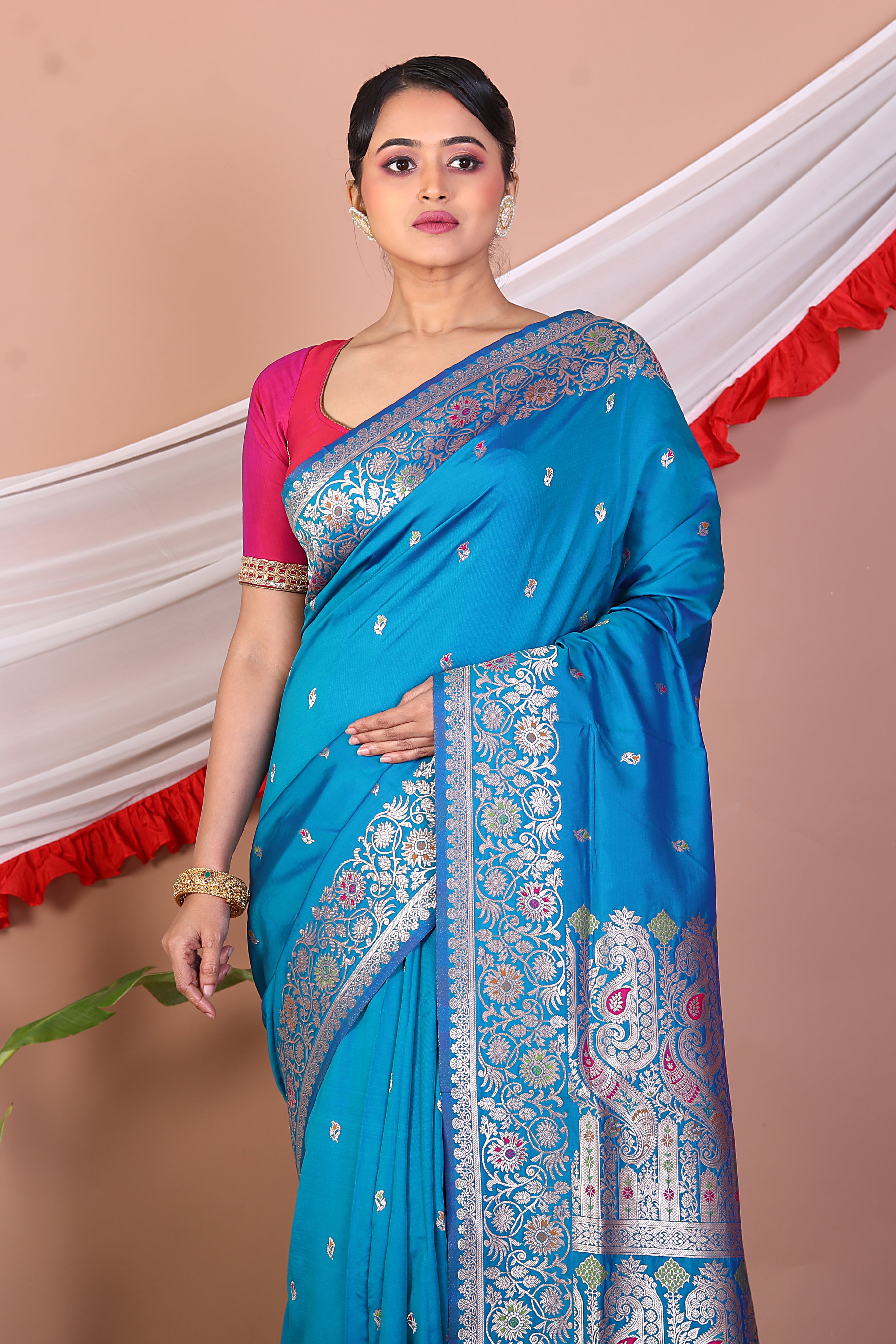 Blue Blended Mashru Silk Saree - Keya Seth Exclusive