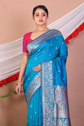 Blue Blended Mashru Silk Saree - Keya Seth Exclusive