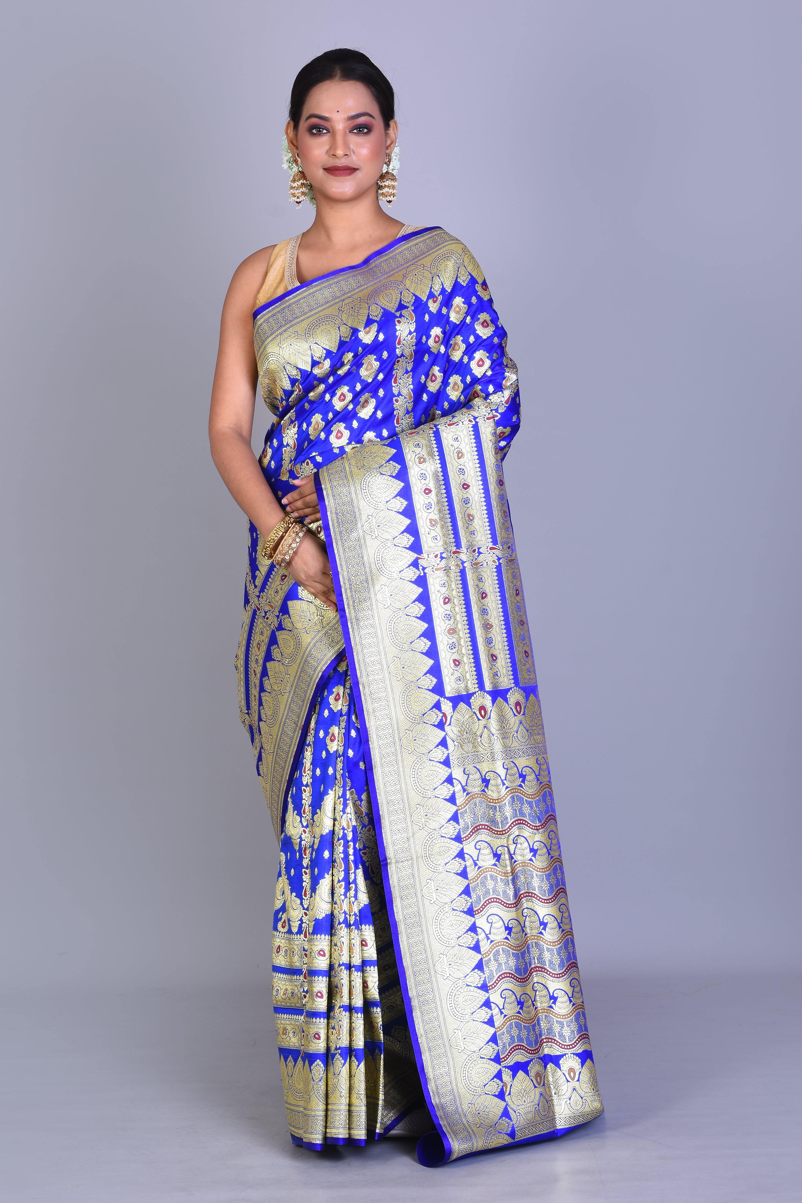 Royal Blue Half & Half Banarasi Saree with Blouse Piece - Keya Seth Exclusive