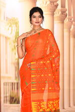Load image into Gallery viewer, Lightweight Bright Orange Jamdani Saree - Keya Seth Exclusive
