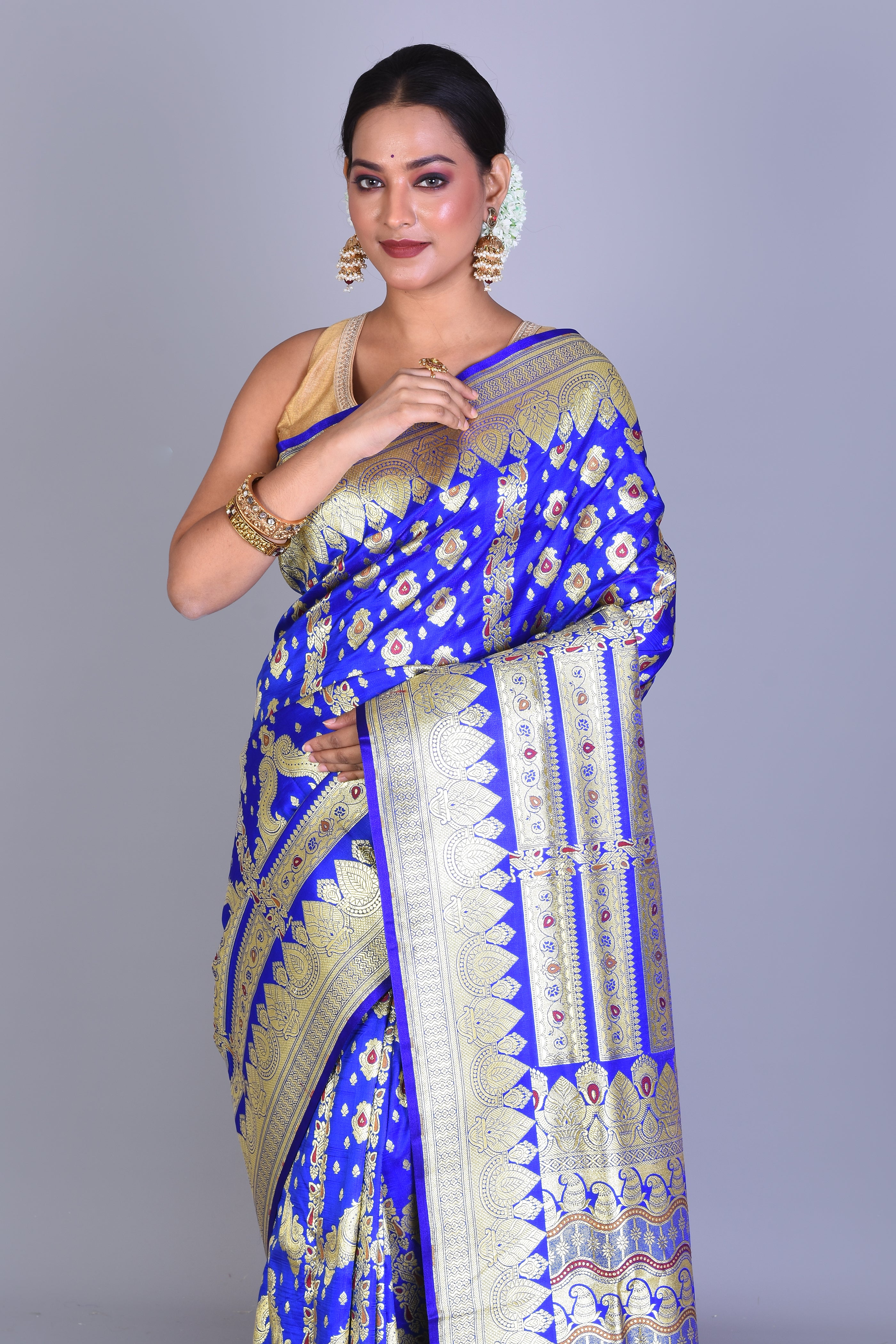 Royal Blue Half & Half Banarasi Saree with Blouse Piece - Keya Seth Exclusive