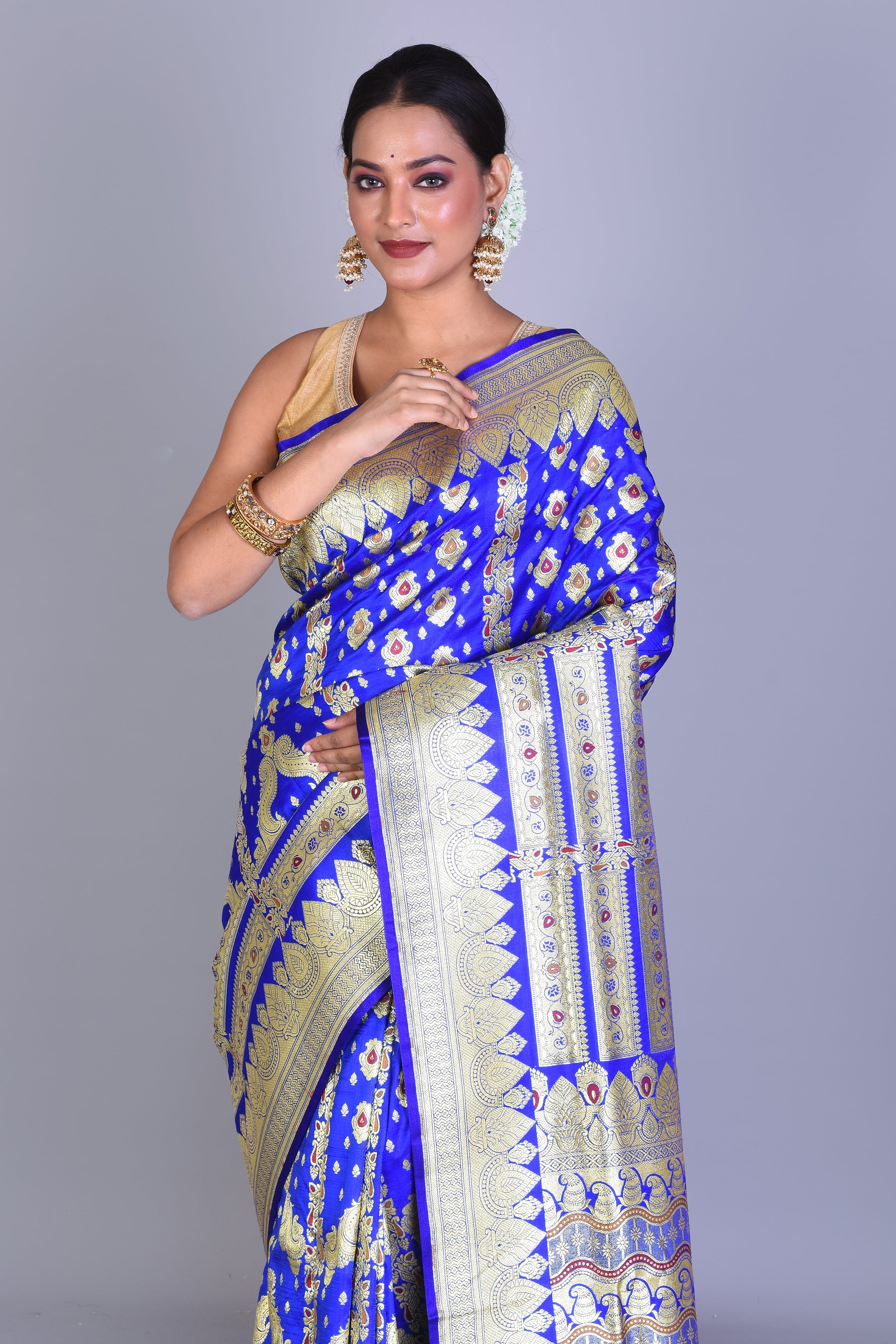 Royal Blue Half & Half Banarasi Saree with Blouse Piece - Keya Seth Exclusive