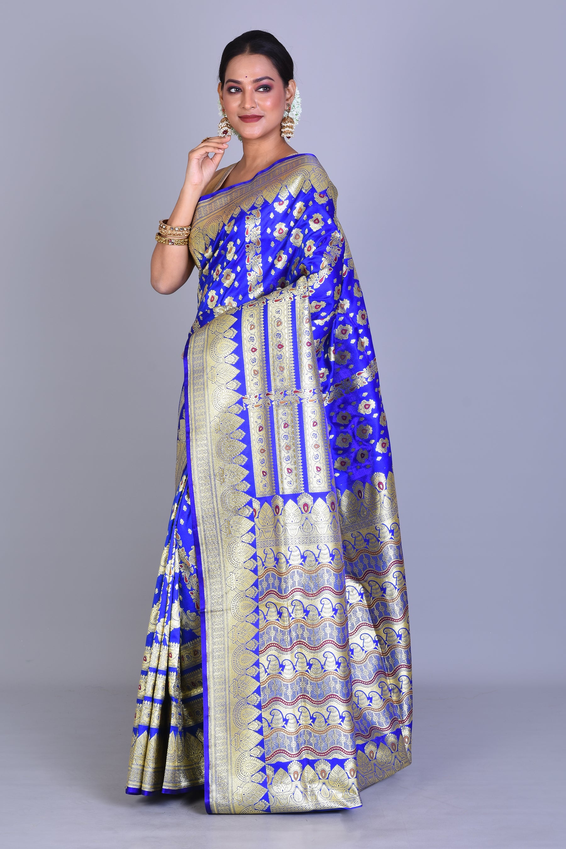 Royal Blue Half & Half Banarasi Saree with Blouse Piece - Keya Seth Exclusive