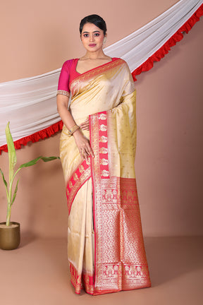 Golden Blended Mashru Silk Saree - Keya Seth Exclusive