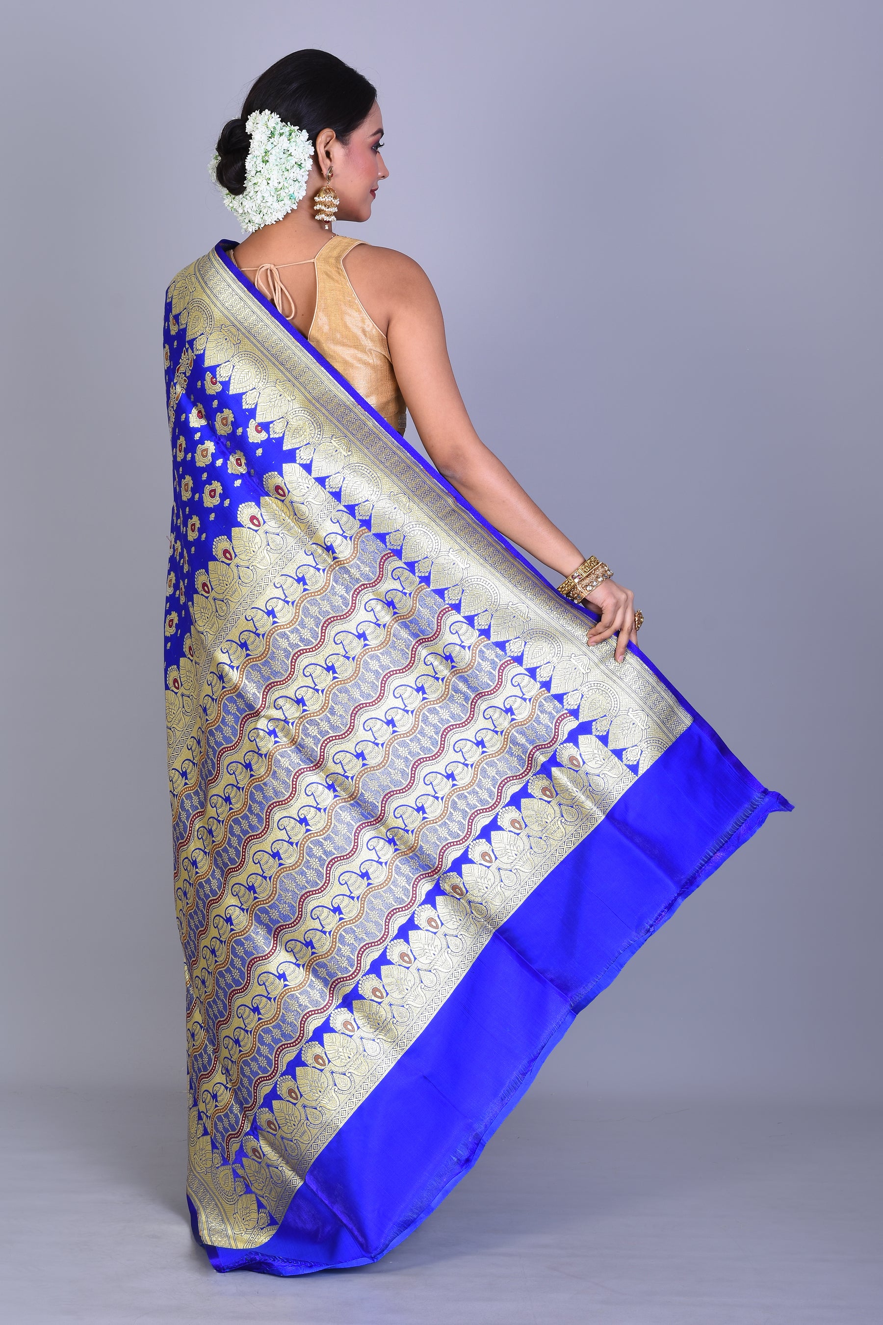 Royal Blue Half & Half Banarasi Saree with Blouse Piece - Keya Seth Exclusive