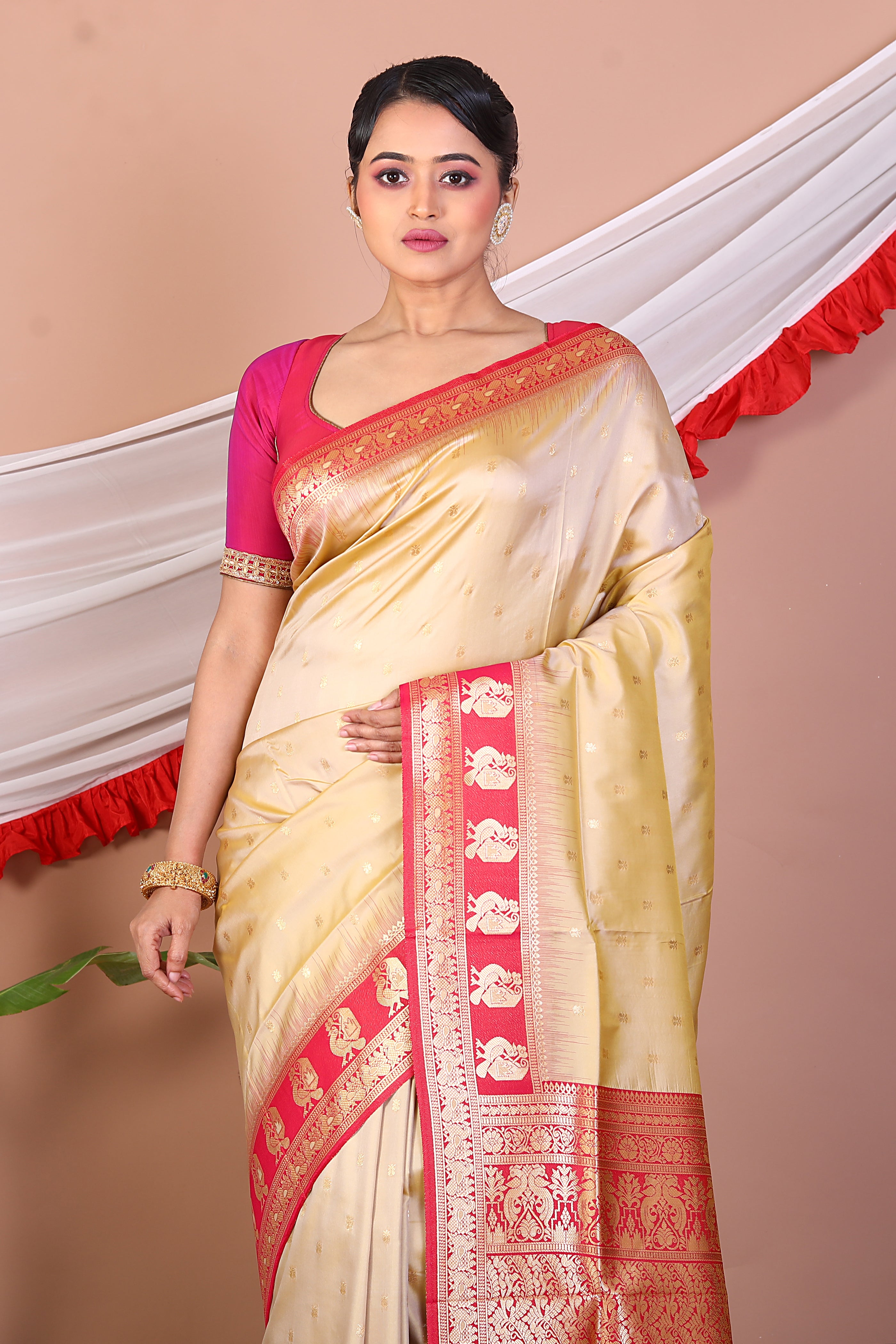 Golden Blended Mashru Silk Saree - Keya Seth Exclusive