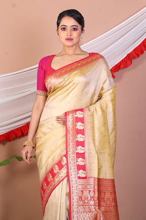 Golden Blended Mashru Silk Saree - Keya Seth Exclusive