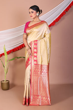 Golden Blended Mashru Silk Saree - Keya Seth Exclusive