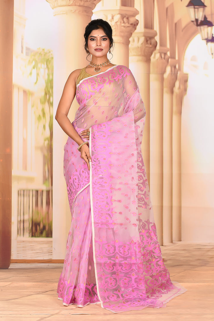 Lightweight Powder Pink Muslin Saree - Keya Seth Exclusive