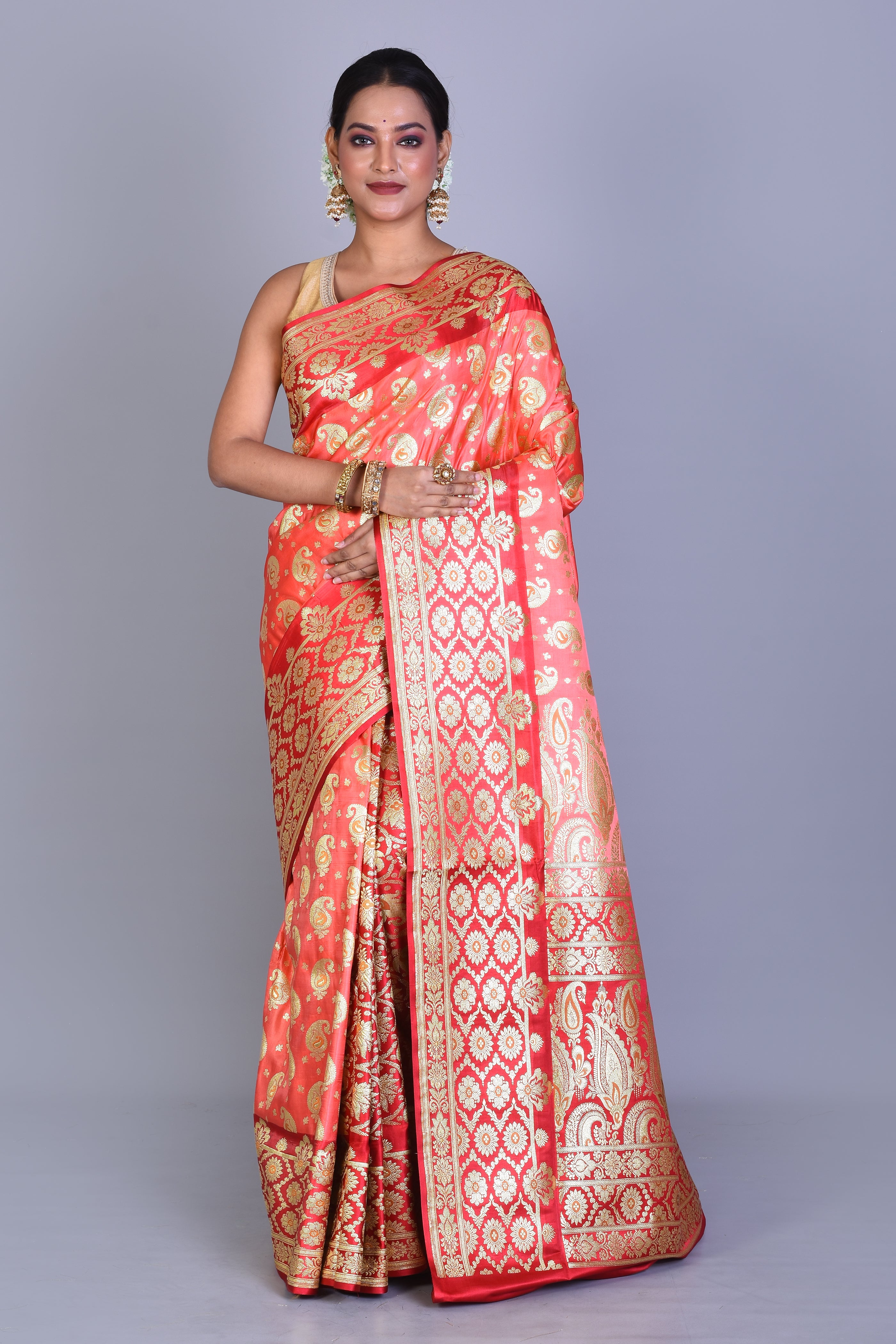 Orange Banarasi Saree with Blouse Piece - Keya Seth Exclusive