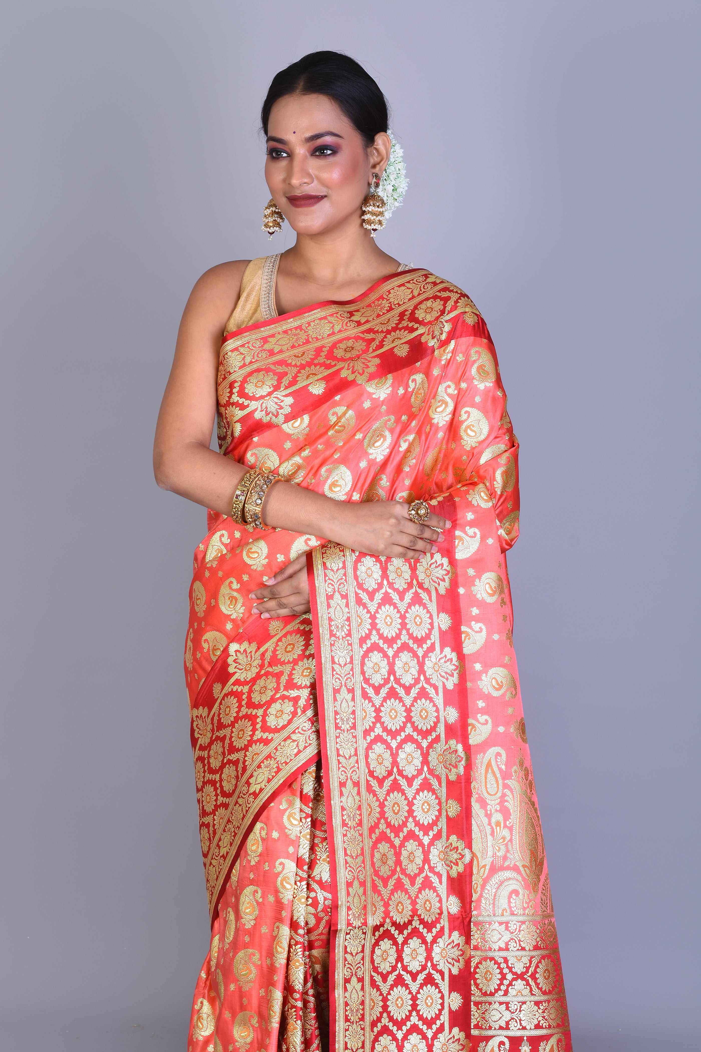 Orange Banarasi Saree with Blouse Piece - Keya Seth Exclusive