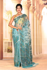 Load image into Gallery viewer, Lightweight Forest Green Muslin Saree - Keya Seth Exclusive
