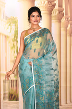 Load image into Gallery viewer, Lightweight Forest Green Muslin Saree - Keya Seth Exclusive
