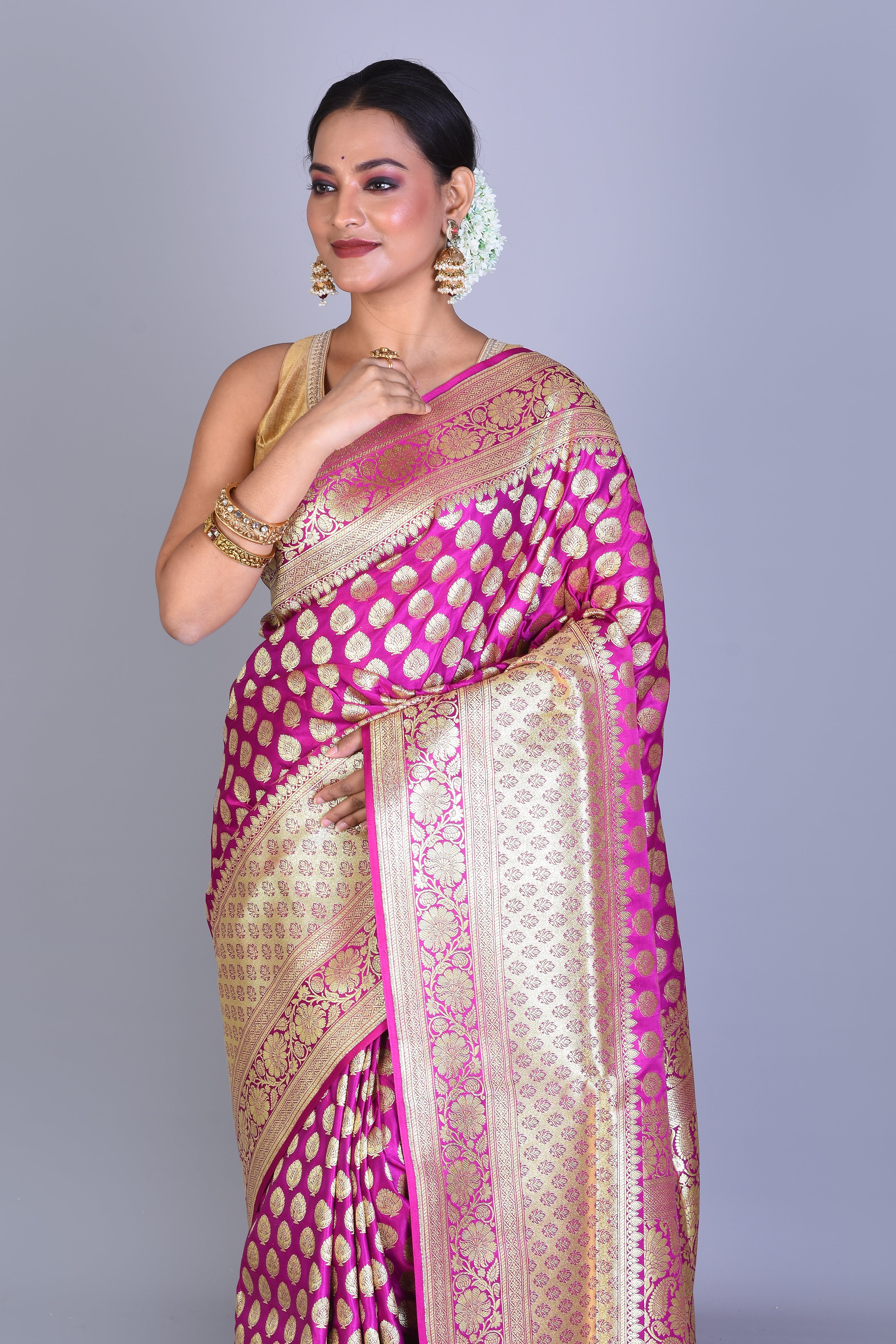 Magenta Banarasi Saree with Blouse Piece - Keya Seth Exclusive