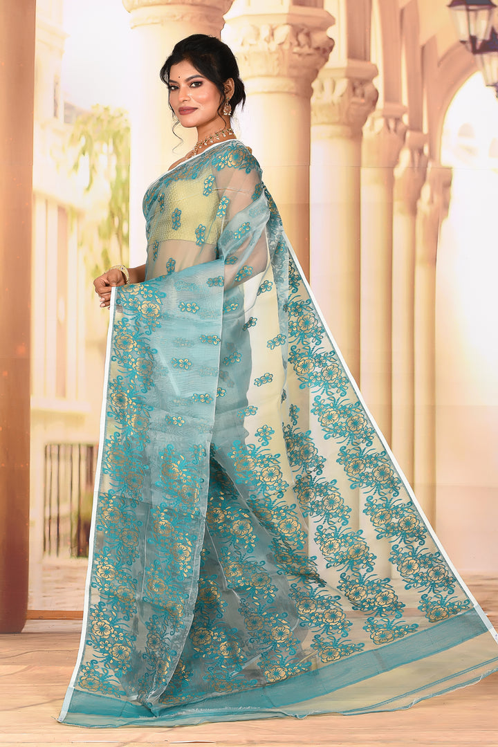 Lightweight Forest Green Muslin Saree - Keya Seth Exclusive