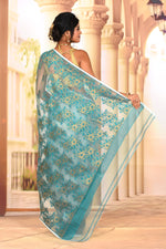 Load image into Gallery viewer, Lightweight Forest Green Muslin Saree - Keya Seth Exclusive
