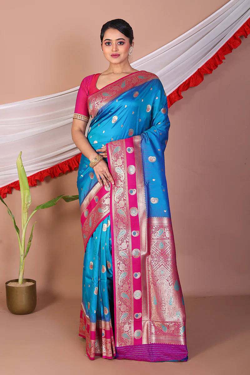 Blue Blended Mashru Silk Saree - Keya Seth Exclusive