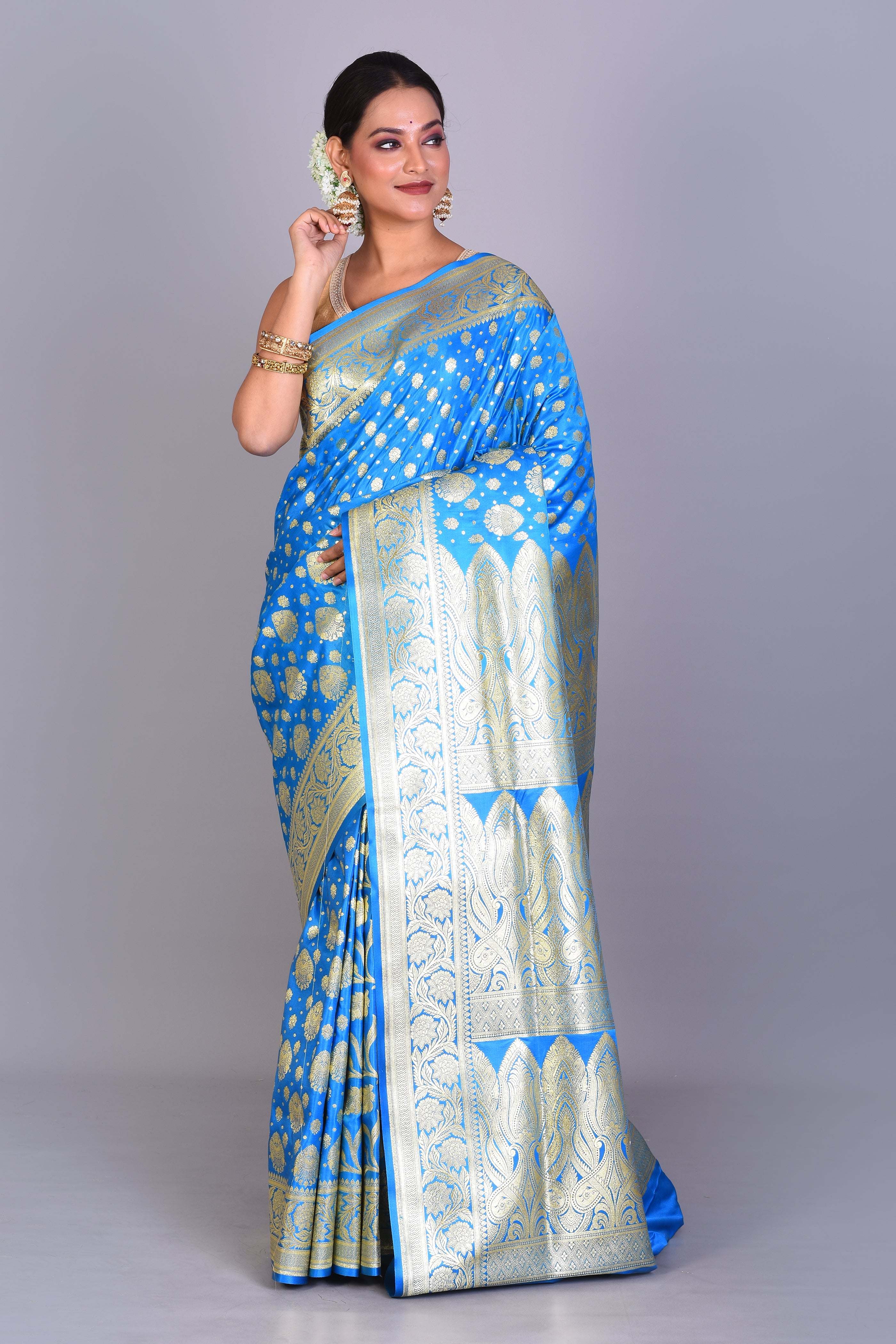 Blue Banarasi Saree with Blouse Piece - Keya Seth Exclusive