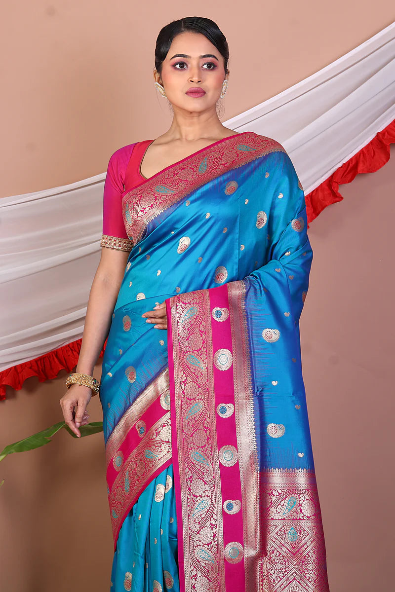Blue Blended Mashru Silk Saree - Keya Seth Exclusive