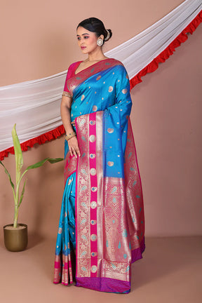 Blue Blended Mashru Silk Saree - Keya Seth Exclusive