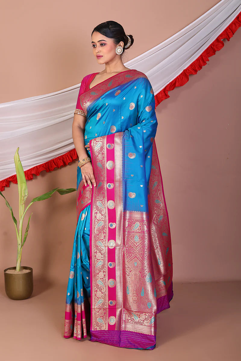 Blue Blended Mashru Silk Saree - Keya Seth Exclusive