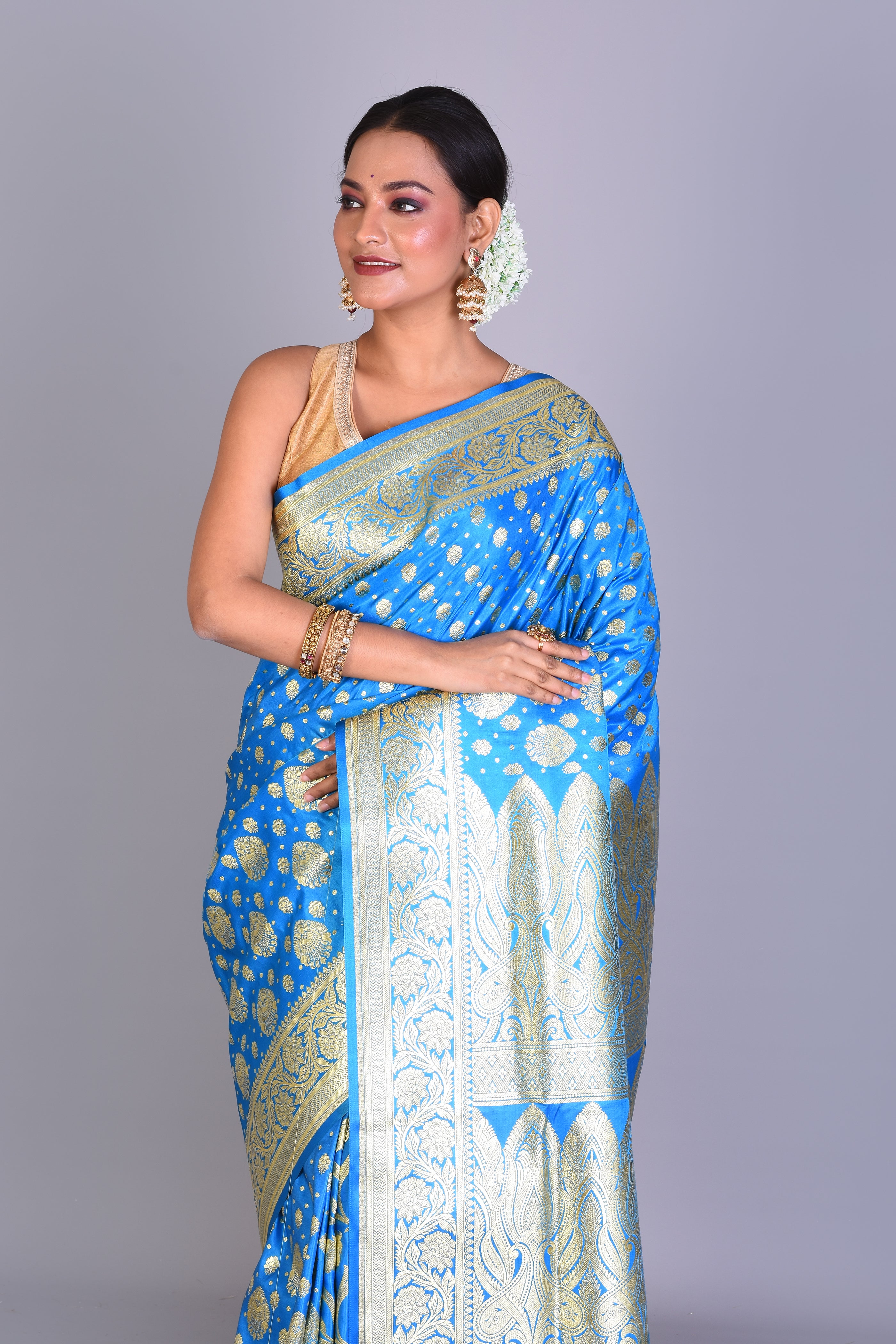 Blue Banarasi Saree with Blouse Piece - Keya Seth Exclusive