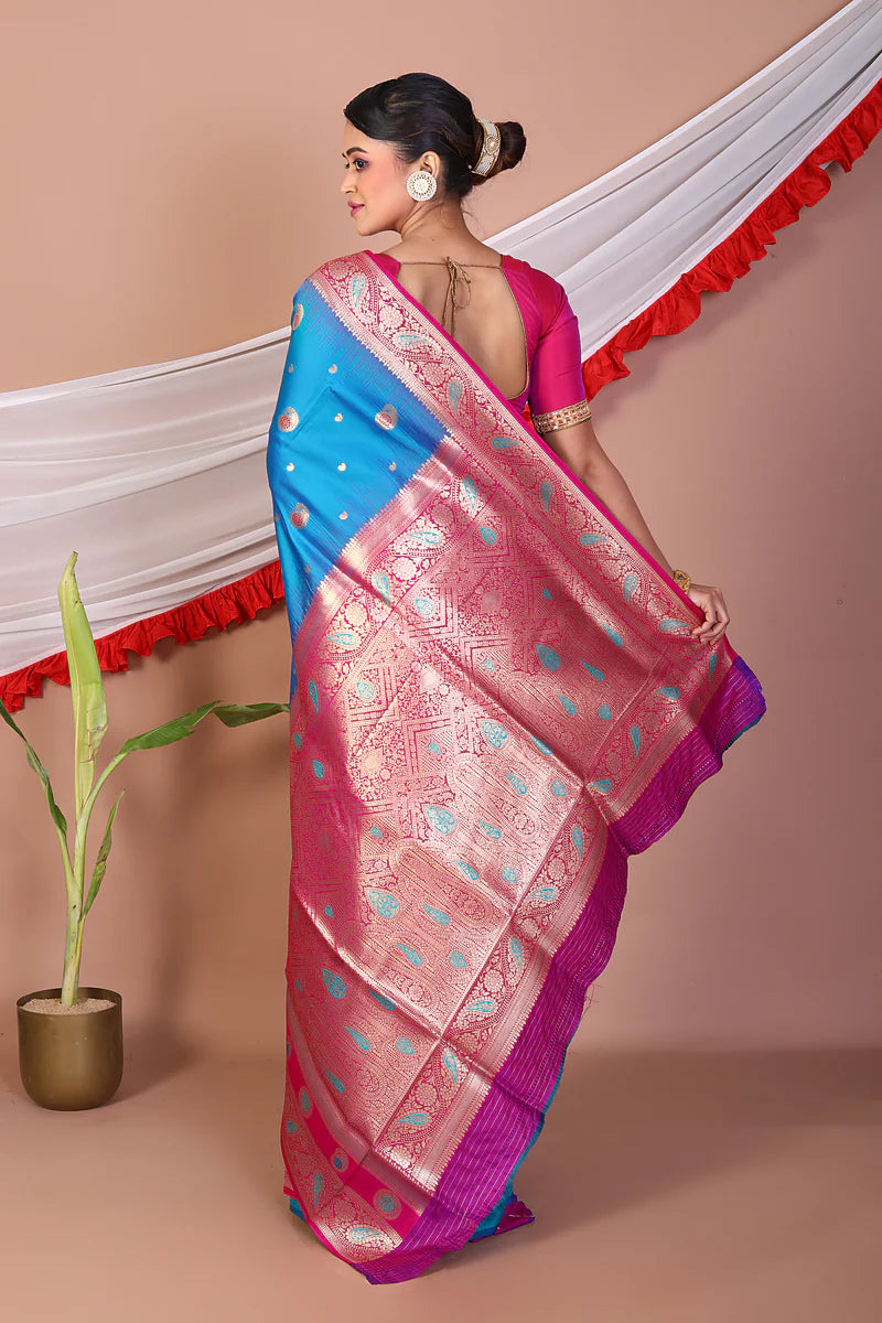 Blue Blended Mashru Silk Saree - Keya Seth Exclusive