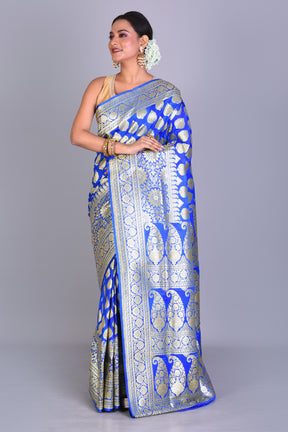 Royal Blue Banarasi Saree with Blouse Piece - Keya Seth Exclusive