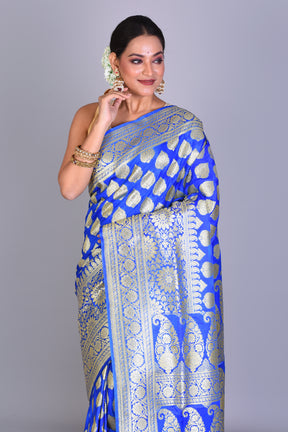 Royal Blue Banarasi Saree with Blouse Piece - Keya Seth Exclusive