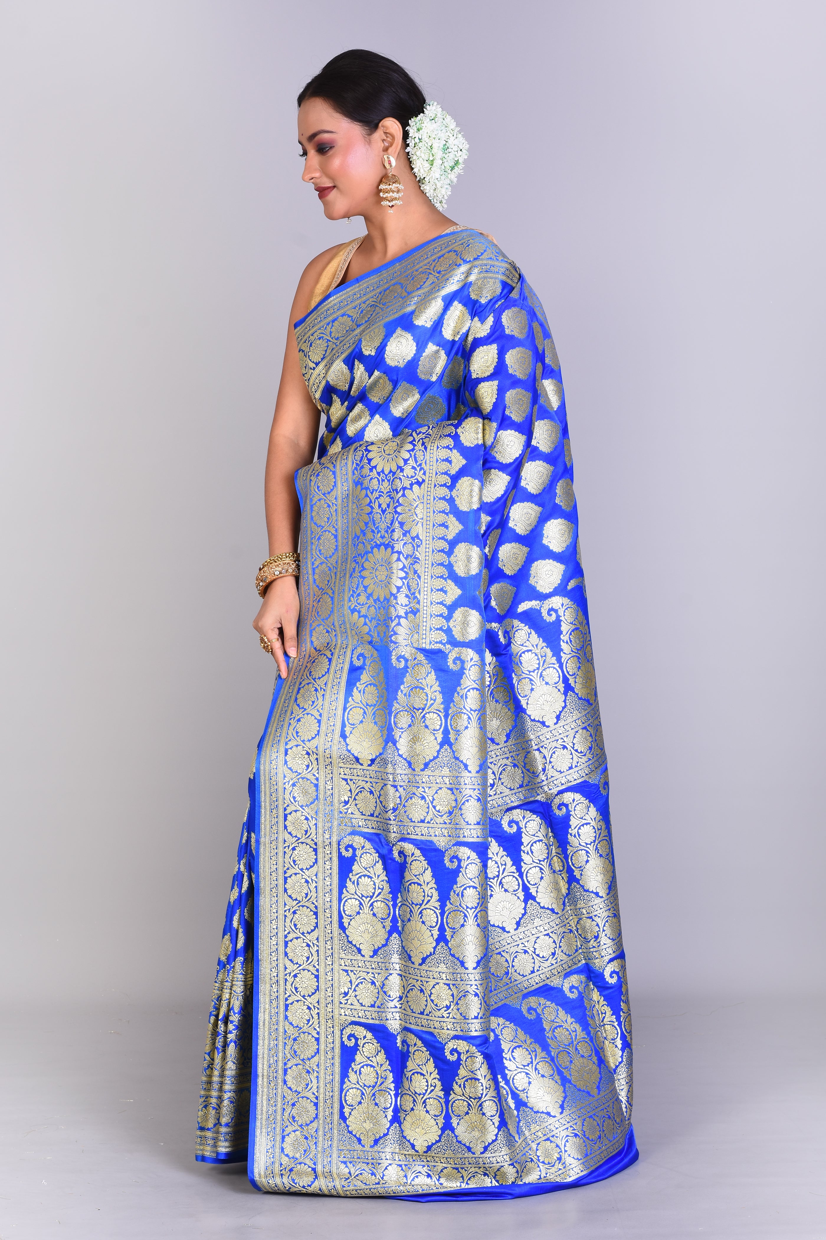 Royal Blue Banarasi Saree with Blouse Piece - Keya Seth Exclusive