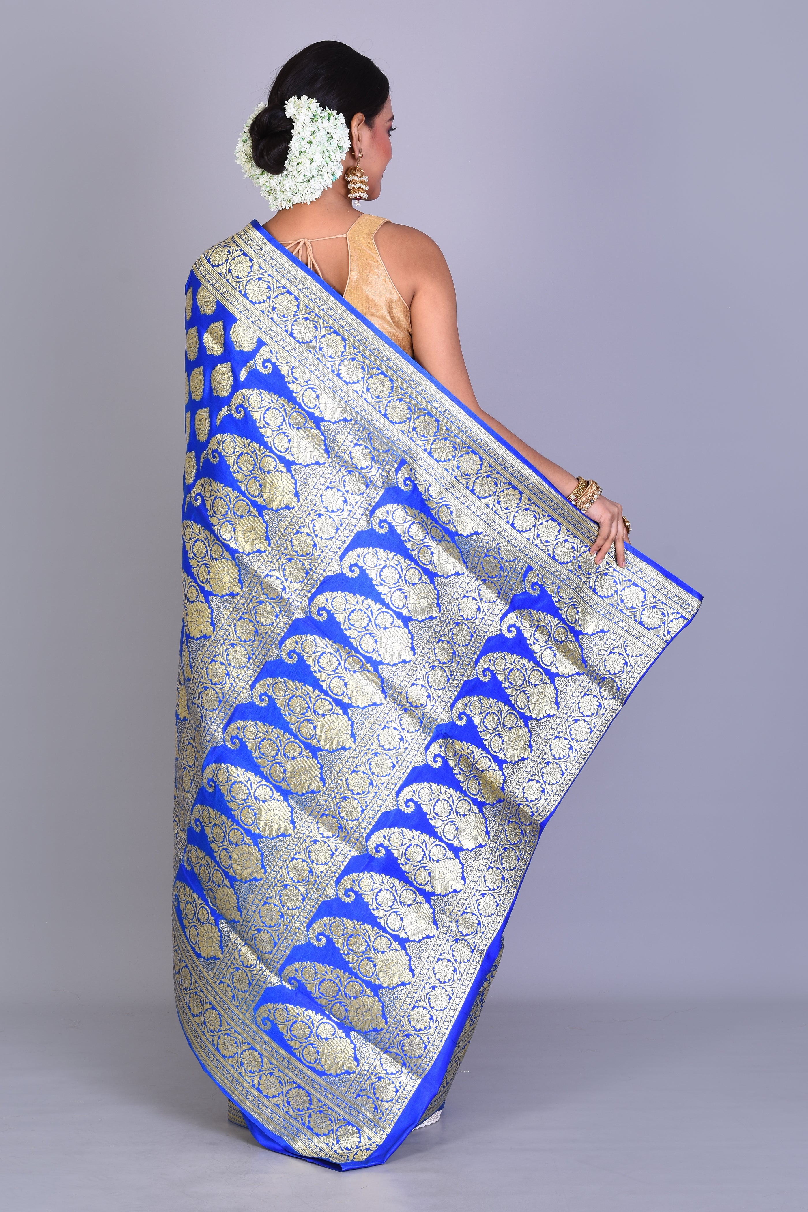 Royal Blue Banarasi Saree with Blouse Piece - Keya Seth Exclusive