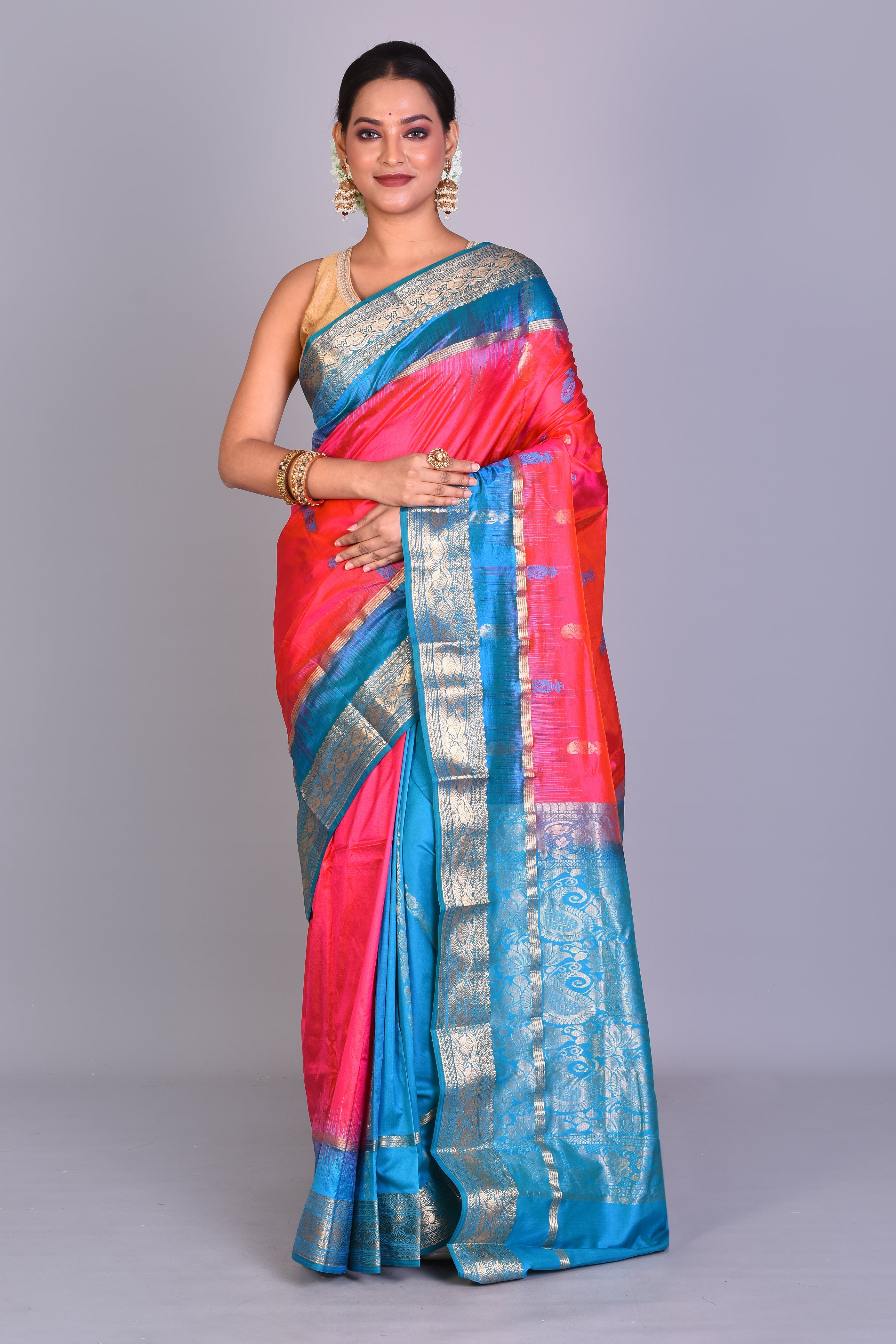 Pink Patli Pallu Blended Kanjivaram Saree with Blouse Piece - Keya Seth Exclusive