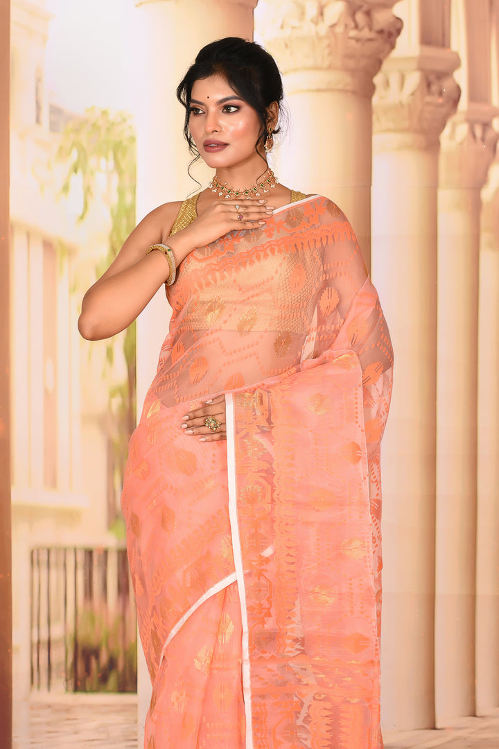 Elegant Light Orange Muslin Saree - Keya Seth Exclusive