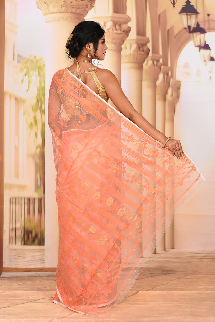 Elegant Light Orange Muslin Saree - Keya Seth Exclusive