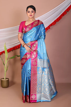 Sky Blue Blended Mashru Silk Saree - Keya Seth Exclusive