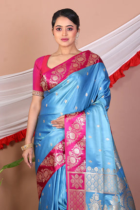 Sky Blue Blended Mashru Silk Saree - Keya Seth Exclusive