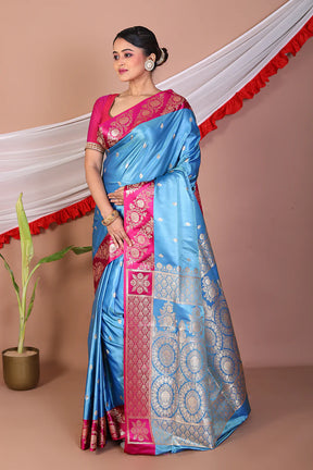 Sky Blue Blended Mashru Silk Saree - Keya Seth Exclusive