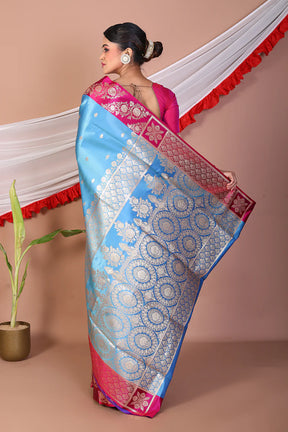 Sky Blue Blended Mashru Silk Saree - Keya Seth Exclusive
