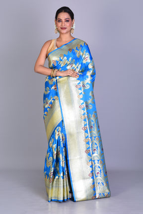 Blue Meenakari Banarasi Saree with Blouse Piece - Keya Seth Exclusive