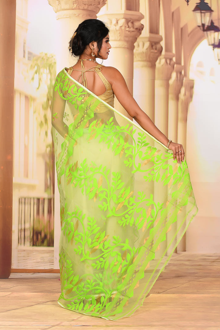 Lightweight Leaf Green Muslin Saree - Keya Seth Exclusive