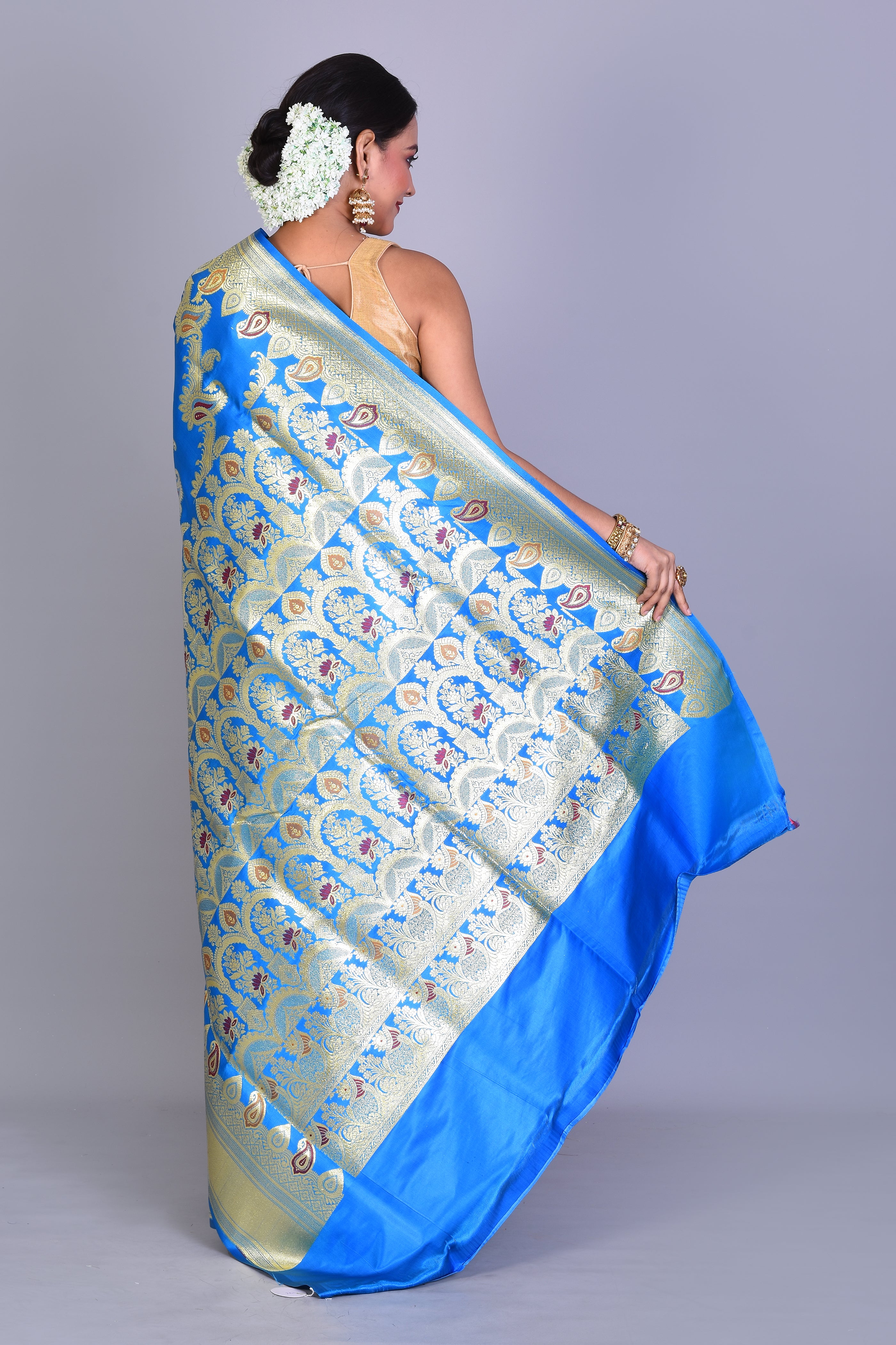 Blue Meenakari Banarasi Saree with Blouse Piece - Keya Seth Exclusive