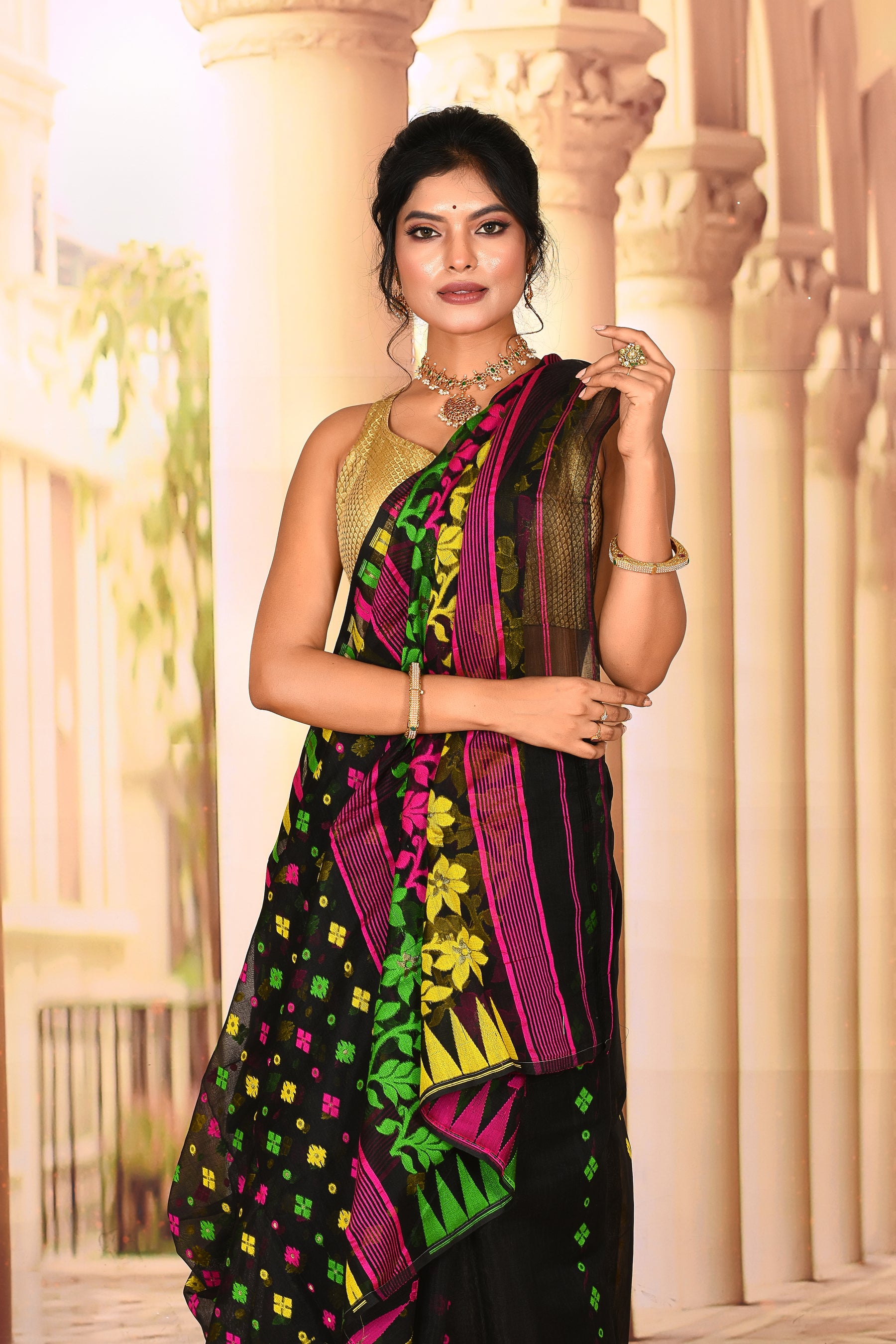 Lightweight Black Jamdani Saree - Keya Seth Exclusive