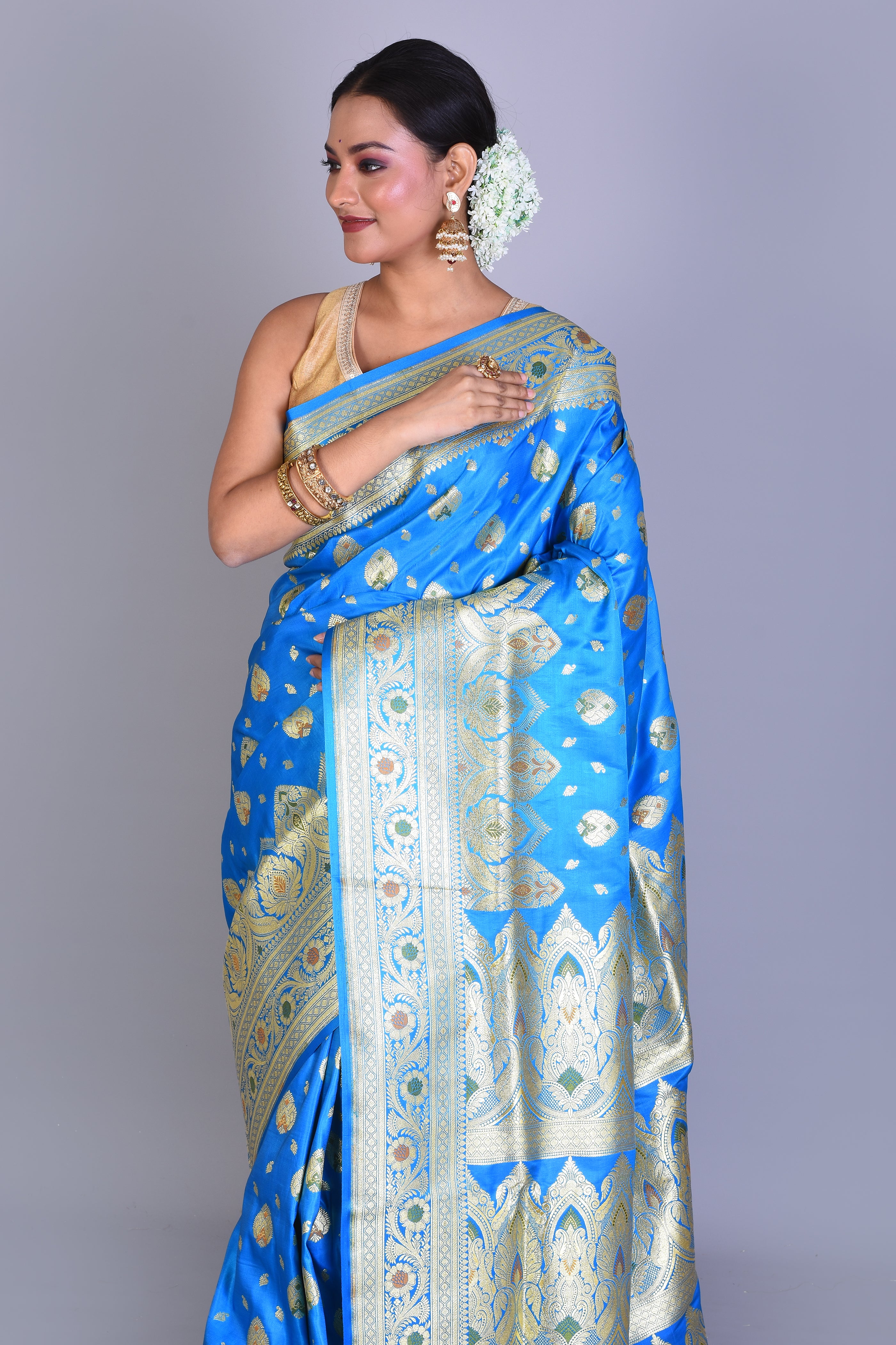 Blue Meenakari Banarasi Saree with Blouse Piece - Keya Seth Exclusive